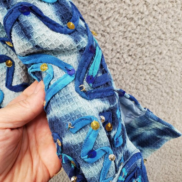 Pushpa Women’s Sequins Vintage Blazer Jacket Medium Size M Blue FLAW - Picture 3 of 12